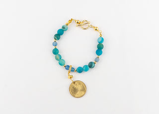 Blue Agate and Israeli Coin Bracelet To Roam With Love