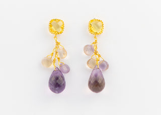 Stunning Ametrine Earrings on Gold Plated Lemon Topaz Post
