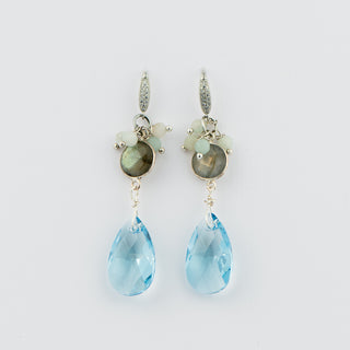 Aquamarine Swarovski Crystal Earrings with Labradorite and Amazonite To Roam With Love