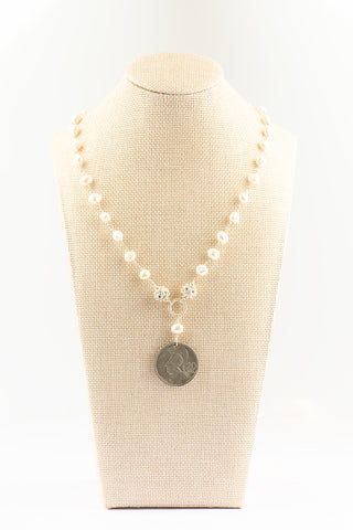 Baroque Pearl Necklace with Silver Bali Balls and Authentic Greek Drachma To Roam With Love