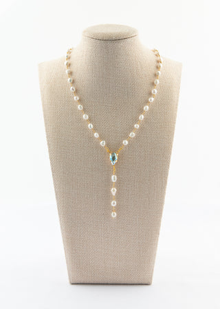 Baroque Pearl Y Necklace with Shimmering Crystal Focal To Roam With Love