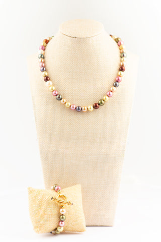 Majestic Natural Pink Pearl Mix with Gold Vermeil and Garnet Toggle Clasp To Roam With Love