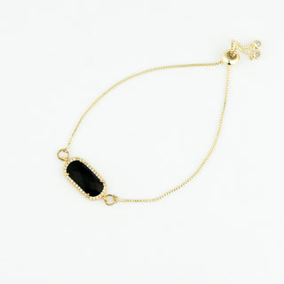 Black Chalcedony Bezel wrapped in CZs on Gold Adjustable Chain To Roam With Love