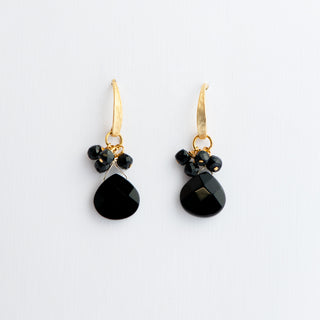 Black Onyx and Tourmaline Earrings on Hammered Gold Vermeil Hanger To Roam With Love