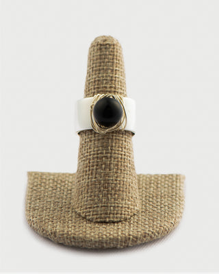 Black Pearl Ring on Silver Cigar Band To Roam With Love