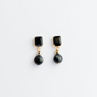 Black Tourmaline Earrings on Gold Plated Black Emerald Cut Posts To Roam With Love