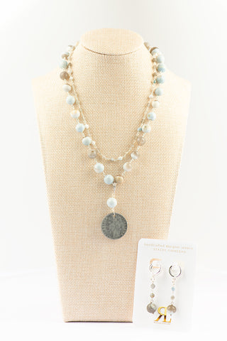 Double Layer Blue Boulder Lace Opal Necklace with Authentic Italian Lira To Roam With Love