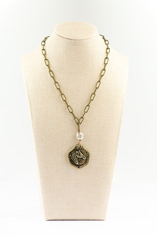 Bronze Horse Medallion Necklace with Frosted Chocolate Moonstone Feature To Roam With Love