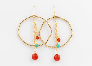 Carnelian and Turquoise Hoop Earrings on Gold Filled Hanger