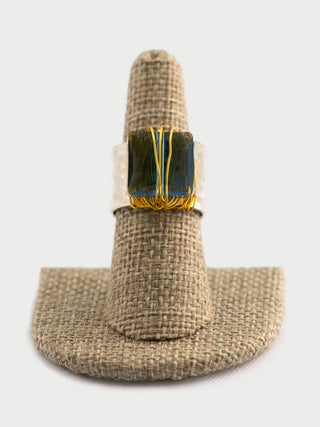 Denim Blue Swarovski Crystal Ring on Hammered Silver Band To Roam With Love