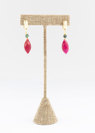 Natural Ruby Dew Drop Earrings with Emeralds To Roam With Love