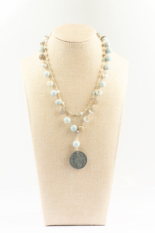 Double Layer Blue Boulder Lace Opal Necklace with Authentic Italian Lira To Roam With Love
