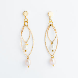 Double Gold-Filled Marquise Earrings with Pink and White Freshwater Pearls To Roam With Love