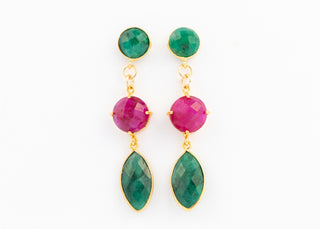 Double Emerald Ruby Earrings in 18K Gold Plating