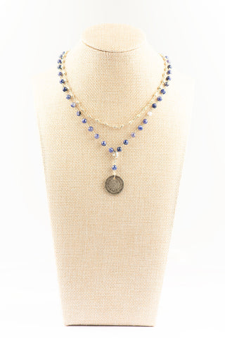 Double Sapphire Moonstone Necklace with Authentic German Mark To Roam With Love