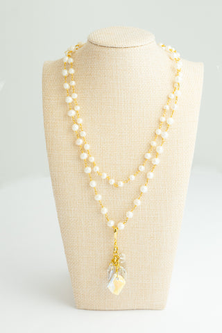 Double Strand Freshwater Pearl and Swarovski Crystal Cluster Necklace To Roam With Love