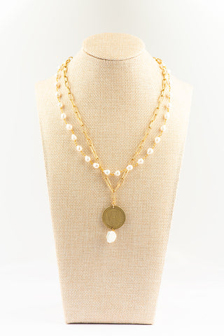 Double Strand Baroque Peal Necklace with Authentic Greek Drachma