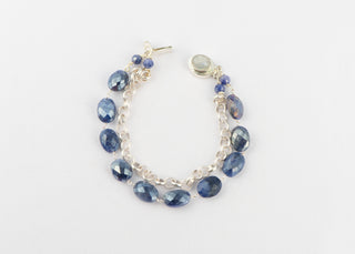 Double Strand Sapphire Colored Moonstone and Rainbow Moonstone Bracelet
