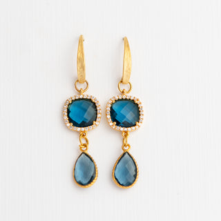 Double Swiss Blue Topaz Earrings on Gold Vermeil Hanger To Roam With Love
