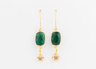 Double Bezel Emerald Earrings with Crystal on Gold Filled Ear Wire