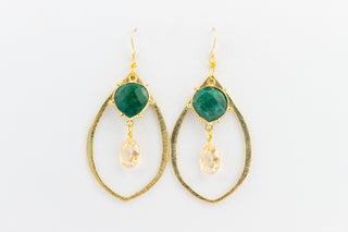 Emerald and Swarovski Drop on Gold Marquise Earrings on Gold Filled Ear Wire