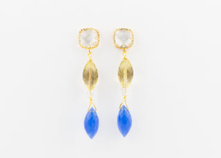 Faceted Gemstone Earrings on Crystal Cushion Cut Gold Plated Posts
