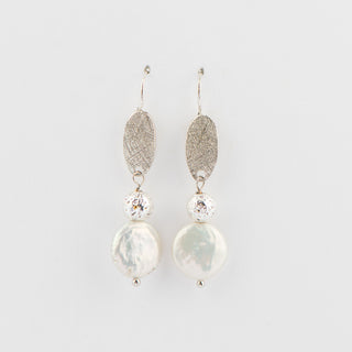 Freshwater Pearl and Silver Lava Rock on Etched Silver Earrings To Roam With Love
