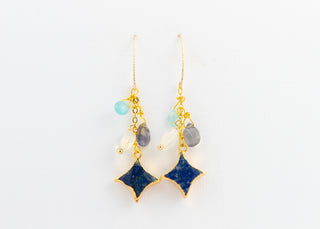 Gold Plated Lapis Star Earrings with Mixed Gemstones on Gold Filled Earwire