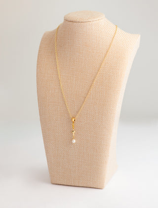 Gold Chain Neclace with Gold Cross and Baroque Pearl To Roam With Love