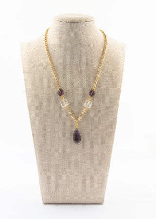 Amethyst Pendant Gold Necklace with Natural Quartz Accents To Roam With Love