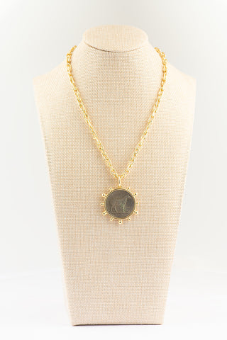 Horse Pendant Necklace with Matte Gold U Link Chain To Roam With Love