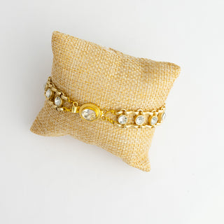Gold Crystal Bracelet with White Topaz Box Clasp To Roam With Love