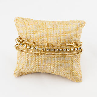 Triple Strand Gold on Gold and Rhinestone Bracelet To Roam With Love