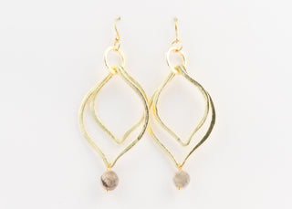 Gold Plated Double Marquise Earrings with Rutilated Jade on GP Sterling Silver French Wire