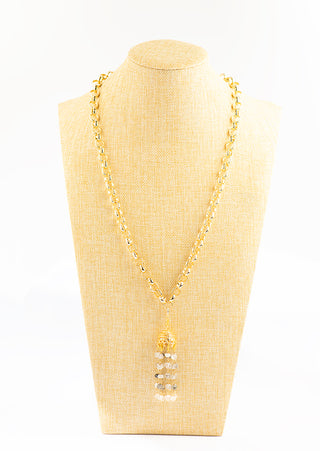 Long Gold Tassel Necklace with Rutilated Quartz and Faceted Crystals To Roam With Love