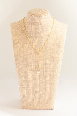 Gold Y Necklace with Freshwater Coin Pearl Drop To Roam With Love