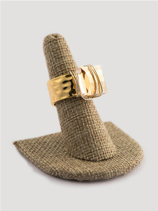 Golden Shadow Swarovski Crystal Ring on Hammered Gold Band To Roam With Love