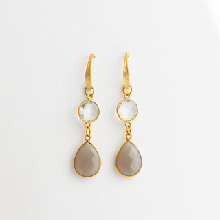 Gray Chalcedony Earrings with Gold Plated Faceted Crystals on Gold Vermeil Hangers To Roam With Love