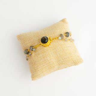 Authentic Greek Drachma Bracelet with Labradorite and Pearl Chain and Labradorite Box Clasp To Roam With Love