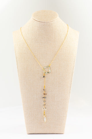 Herkimer Diamond Lariat with Faceted Crystal on Gold-Filled Chain