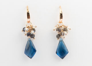 Large Iolite Rose Gold Earrings with Opalite and Iolite Clusters