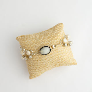 Authentic Italian Lira Bracelet with Pearls, Crystals, Pyrite and Moonstone Clasp To Roam With Love