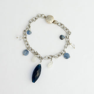 Kyanite and Rainbow Moonstone Bracelet with Silver Box Clasp To Roam With Love