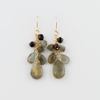 Labradorite and Garnet Cluster on Gold Filled Ear Wire To Roam With Love