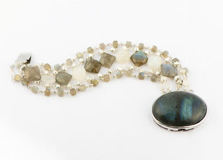 Large Labradorite Bracelet with Rainbow Moonstones and Pyrite