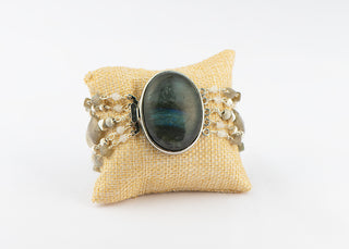 Large Labradorite Bracelet with Rainbow Moonstones and Pyrite