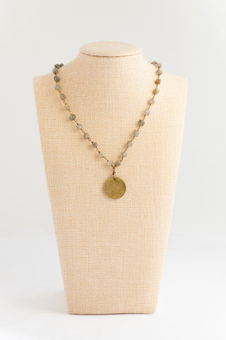 Labradorite and Rainbow Moonstone Choker with Czech Coin To Roam With Love