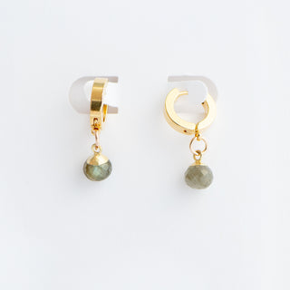 Faceted Labradorite on Gold Plated Sterling Silver Huggies To Roam With Love