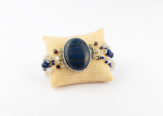 Large Lapis, Garnet, and Rainbow Jade Bracelet