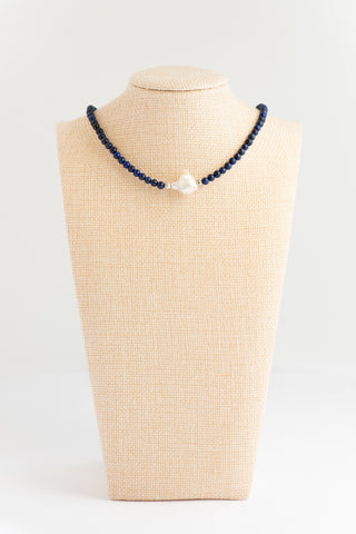 Lapis, Pyrite and Baroque Pearl Choker To Roam With Love